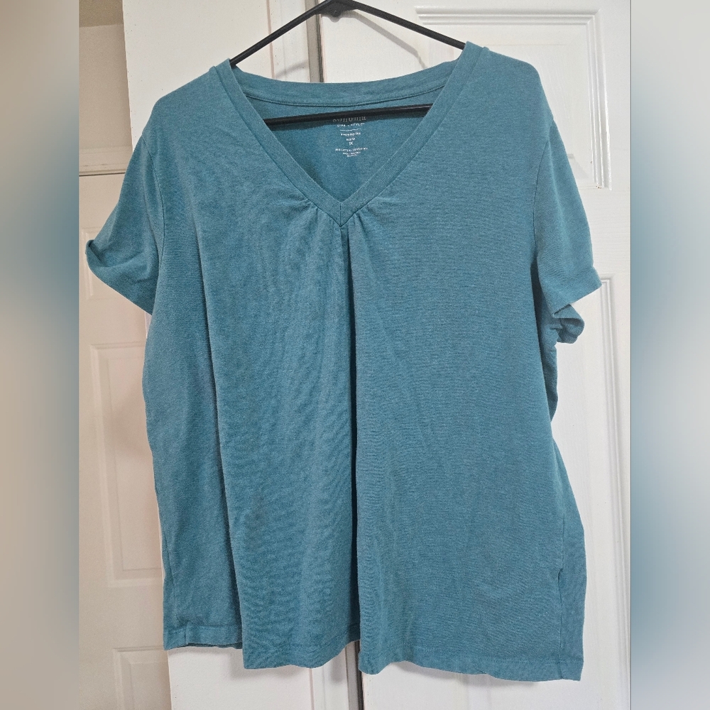 Teal V-Neck Women's Top